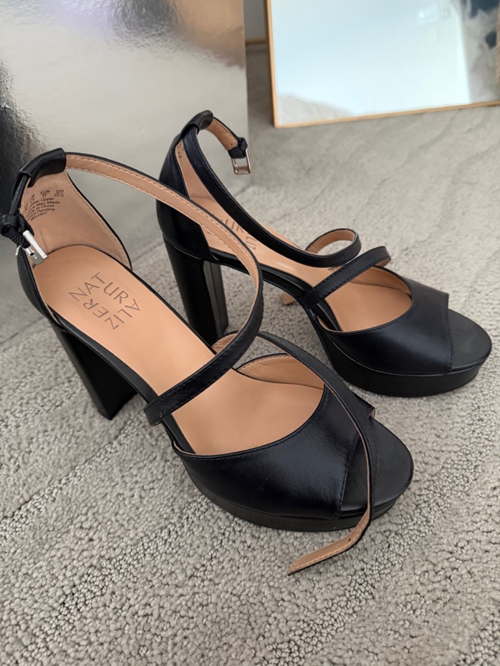 Naturalizer Black Leather Strappy Block Heel Sandals - Picture 4 of 5